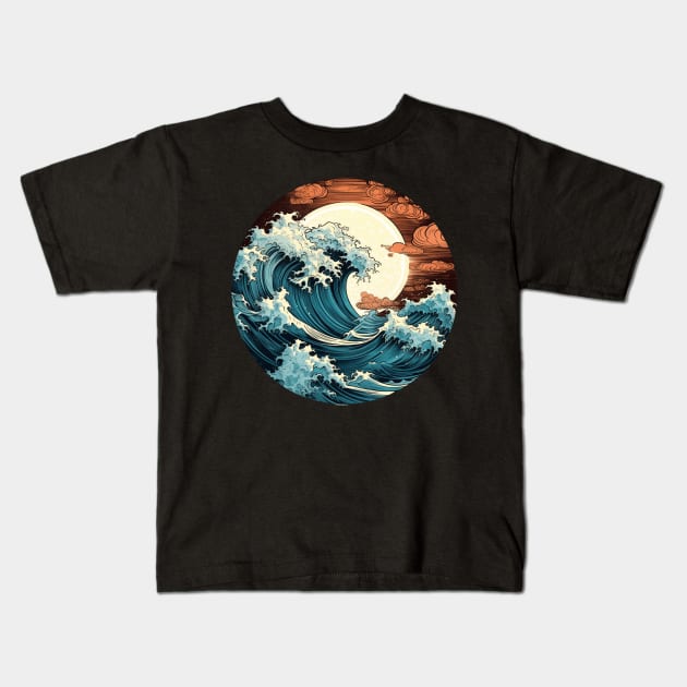 Summer Vaporwave Great Wave Kids T-Shirt by Nightarcade